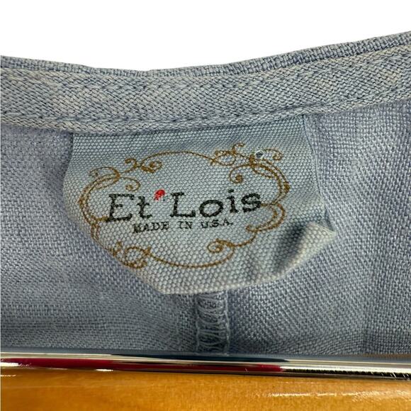 Et Lois Blue Ruffle Asymmetrical Hem Women's 100% Linen Top Size Large - Picture 2 of 4